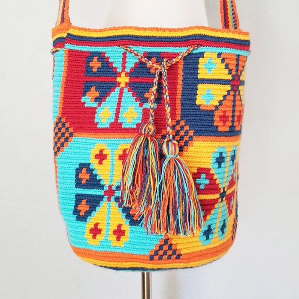 Wuitusu Large Handmade Crochet Wayuu Mochila Tribe‎ Crossbody Bucket Bag $110 - Picture 2 of 16